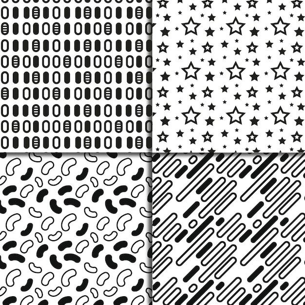 黒と白の幾何学模様パターンの背景コレクション 無料のベクター