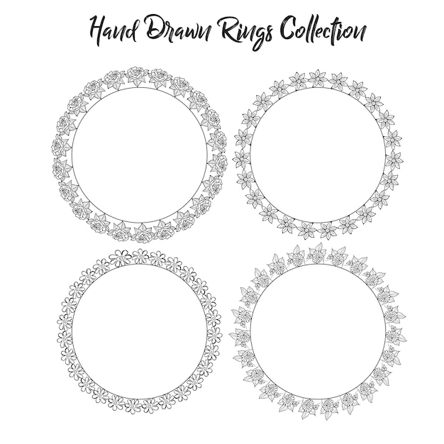 Download black and white hand drawn flower rings collection Vector ...