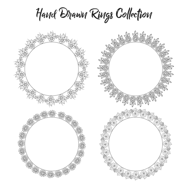 black and white hand drawn flower rings
collection