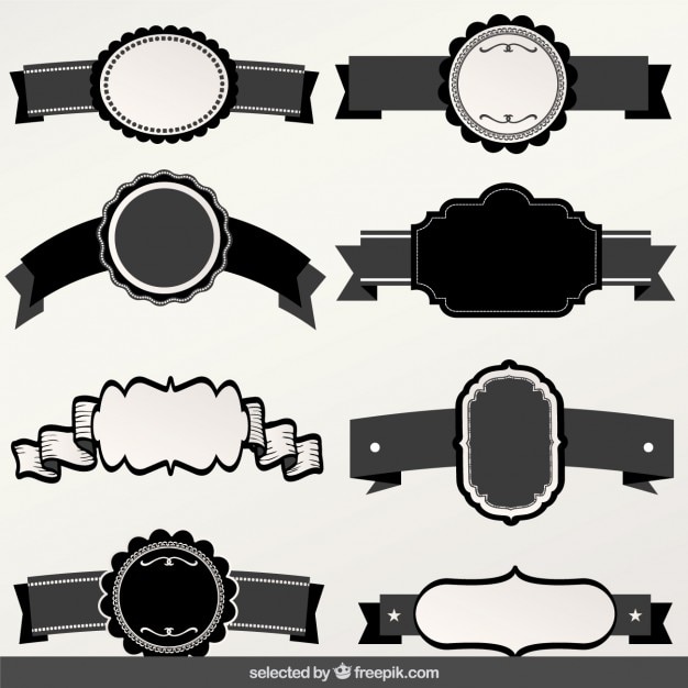 Black and white labels with ribbons collection Vector | Free Download