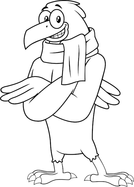 黒と白の冬のタカ鳥かわいいキャラクター 白い背景で隔離の図 プレミアムベクター