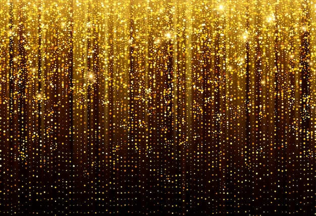 Black background with falling golden sparkles glitter. background for