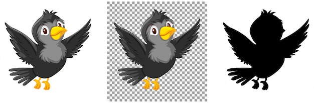 黒い鳥の漫画のキャラクター プレミアムベクター