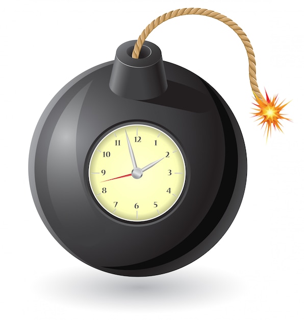Black bomb with a burning fuse and clockwork Premium Vector