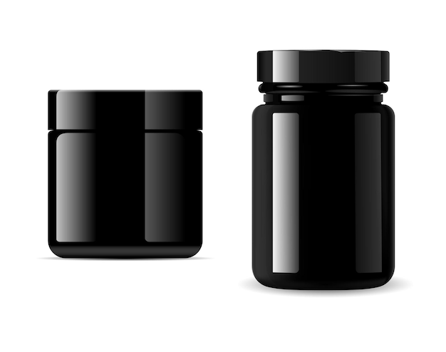 Premium Vector | Black bottle. cosmetic jar 3d . glossy glass ...