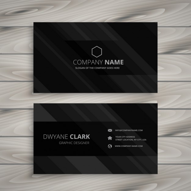 Black business card with grey stripes
