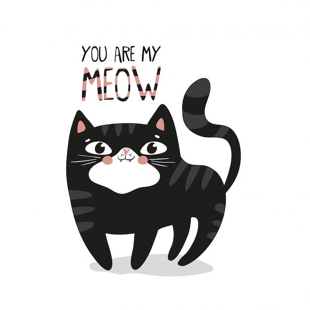 黒猫のキャラクターデザイン かわいいスタイル プレミアムベクター
