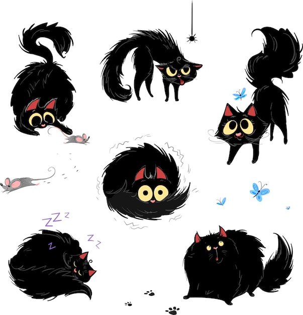 Premium Vector | Black cat in different cat poses and different cat ...