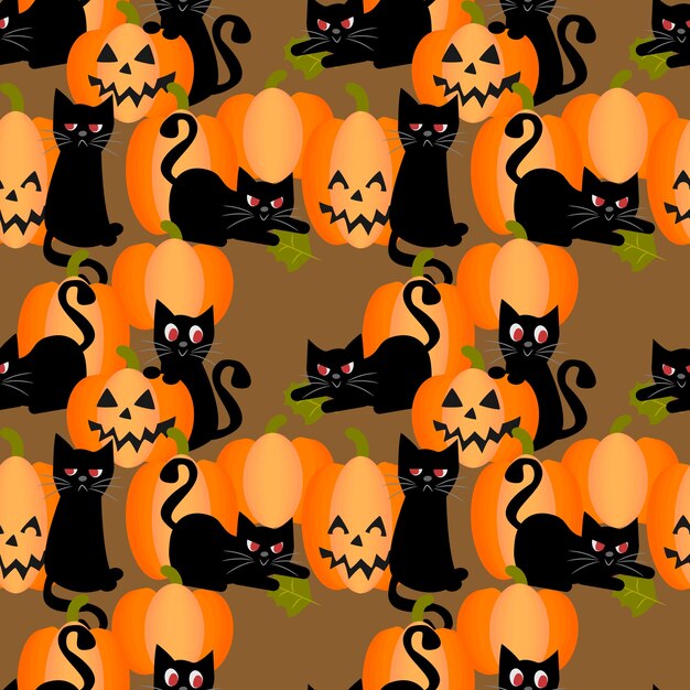 Premium Vector Black Cat And Halloween Pumpkins Seamless Pattern