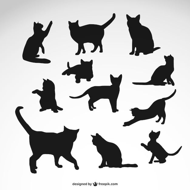 Download Black cat silhouettes set Vector | Free Download