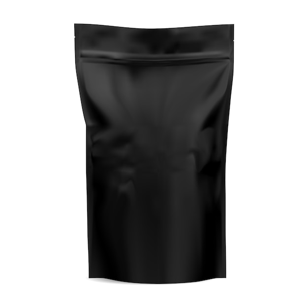 Download Black coffee bag. zip package mock up | Premium Vector