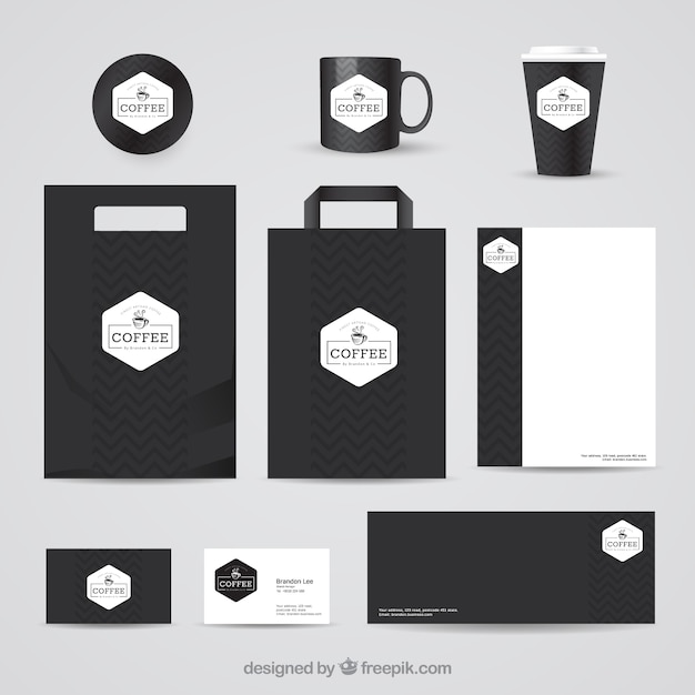 Download Download Vector Coffee Shop Stationery With Yellow Design Vectorpicker PSD Mockup Templates