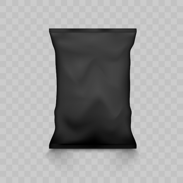 Download Black empty plastic snack bag packaging | Premium Vector