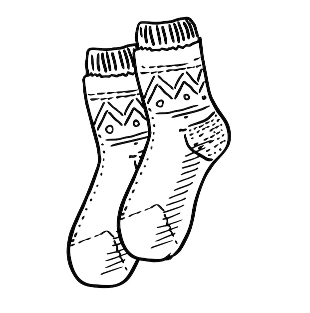 Premium Vector Black engraved knitted socks drawing. garment for the