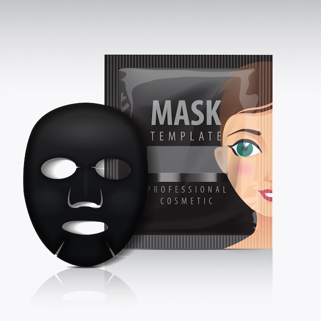 Download Black facial sheet mask with sachet. | Premium Vector