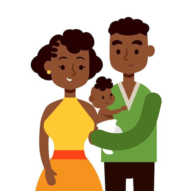 赤ちゃんの手描きデザインの黒人家族 無料のベクター