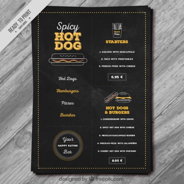 Black Fast Food Restaurant Menu Vector | Free Download