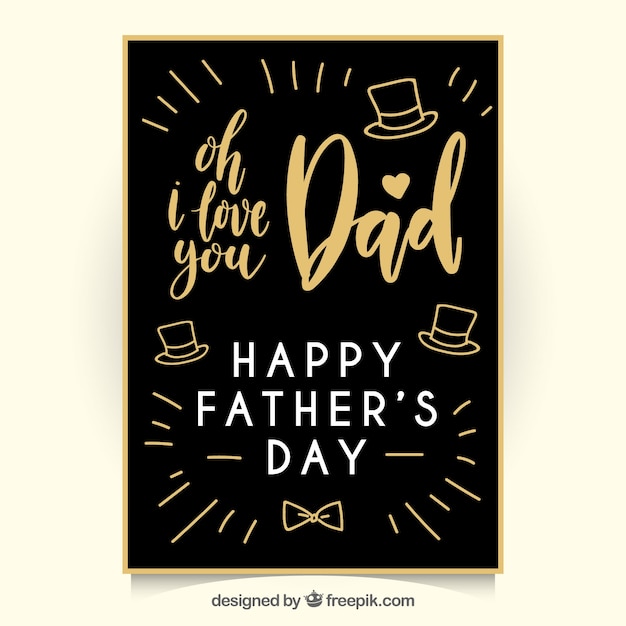 black-father-s-day-card-with-golden-elements-free-vector
