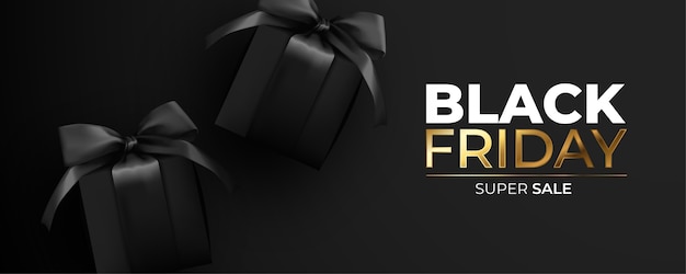 Free Vector | Black friday banner with realistic black presents