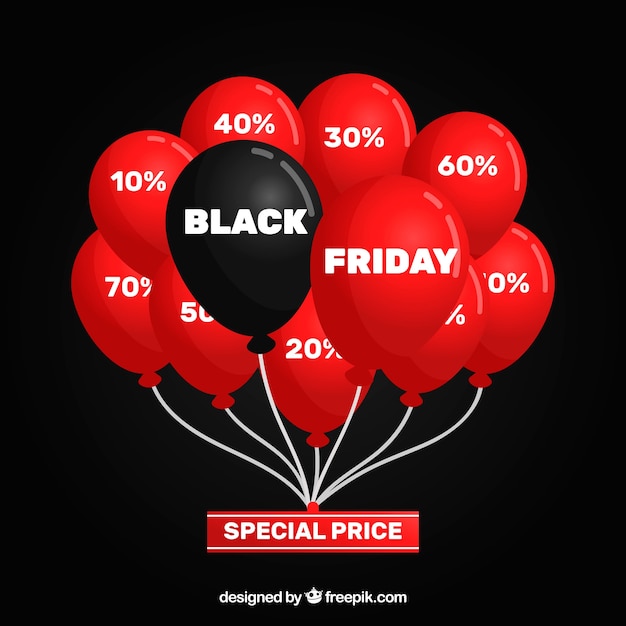 Black friday design with many red and one black balloons Free Vector Black friday design with many red and one black balloons Free Vector