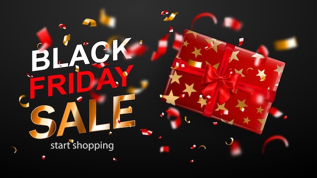 Premium Vector Black Friday Sale Banner Gift Box With Bow And