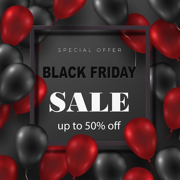 Premium Vector | Black friday sale banner with black and red balloons