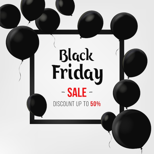 Black friday sale poster with shiny balloons on black ...