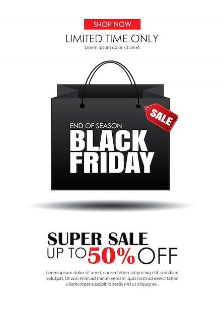 Black friday sale with shopping bag flyer template. Vector | Premium Download