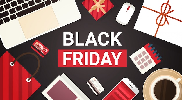 Black Friday Text On Workplace Desk With Computer Keyboard Vector