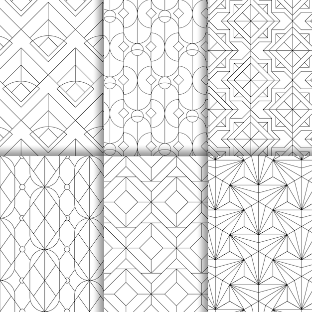 Black geometric seamless patterns set on white background Free Vector