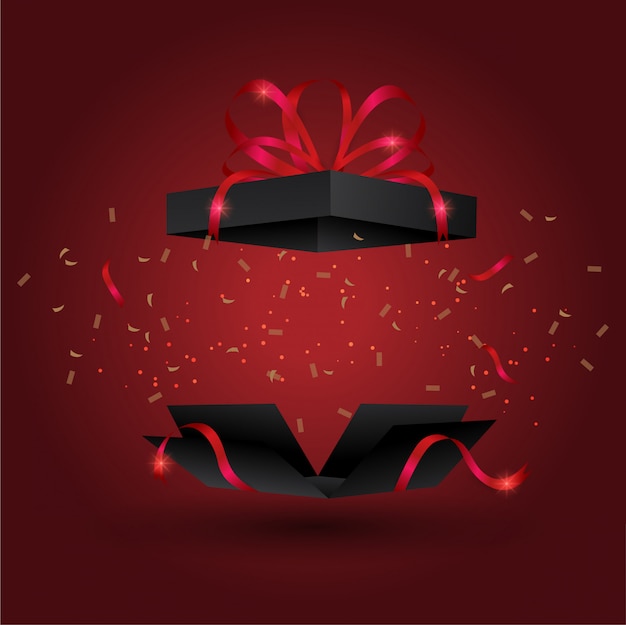 Black gift box bomb with gold ribbon, Premium Vector