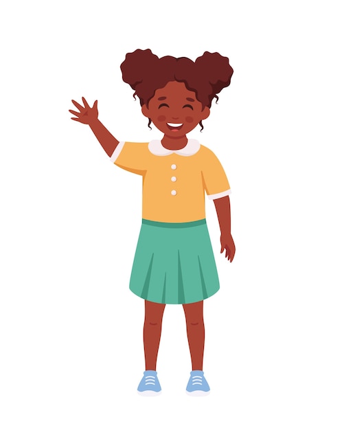 Premium Vector | Black girl smiling and waving hand elementary school ...