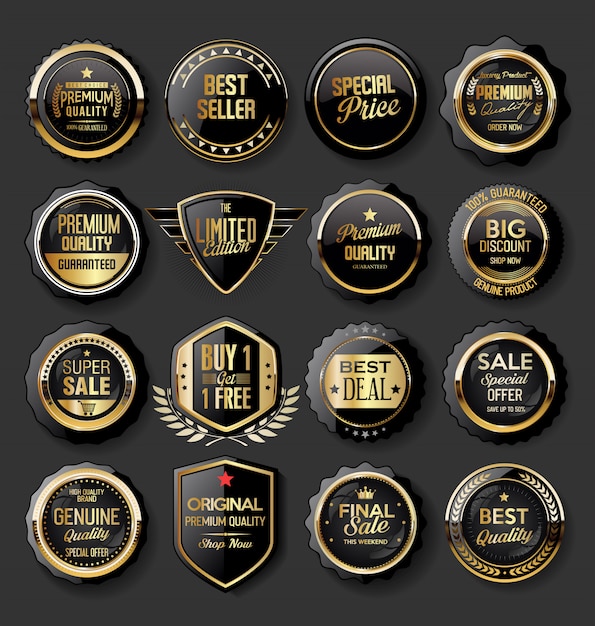 Black and gold badges illustration super sale collection Premium Vector