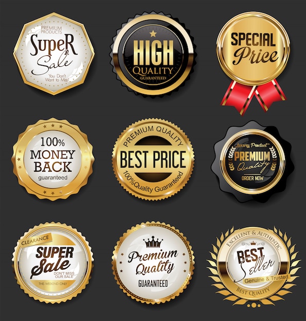 Premium Vector | Black and gold badges illustration super sale collection