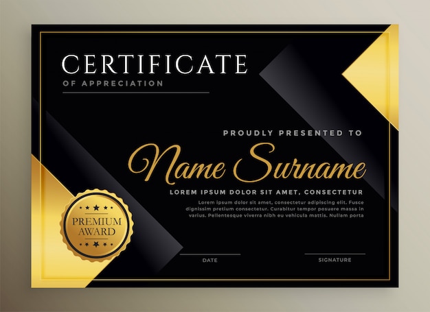 Download Free Download This Free Vector Black And Gold Certificate Template Use our free logo maker to create a logo and build your brand. Put your logo on business cards, promotional products, or your website for brand visibility.