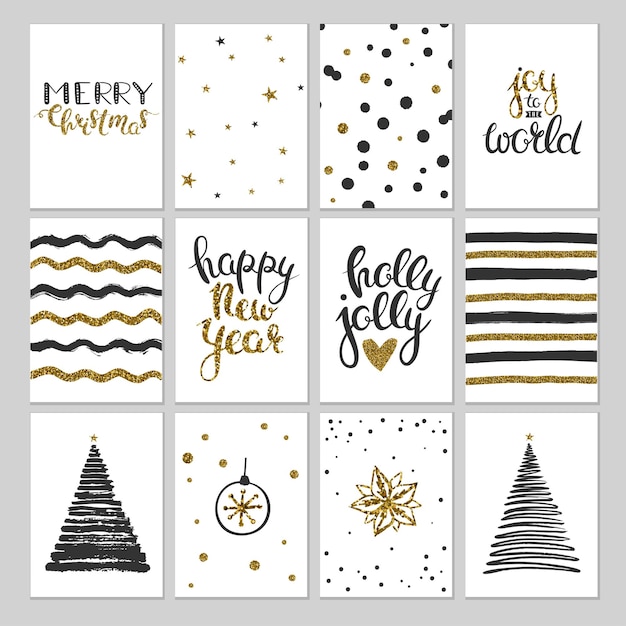 Premium Vector | Black and gold christmas cards vector gift tags labels ...