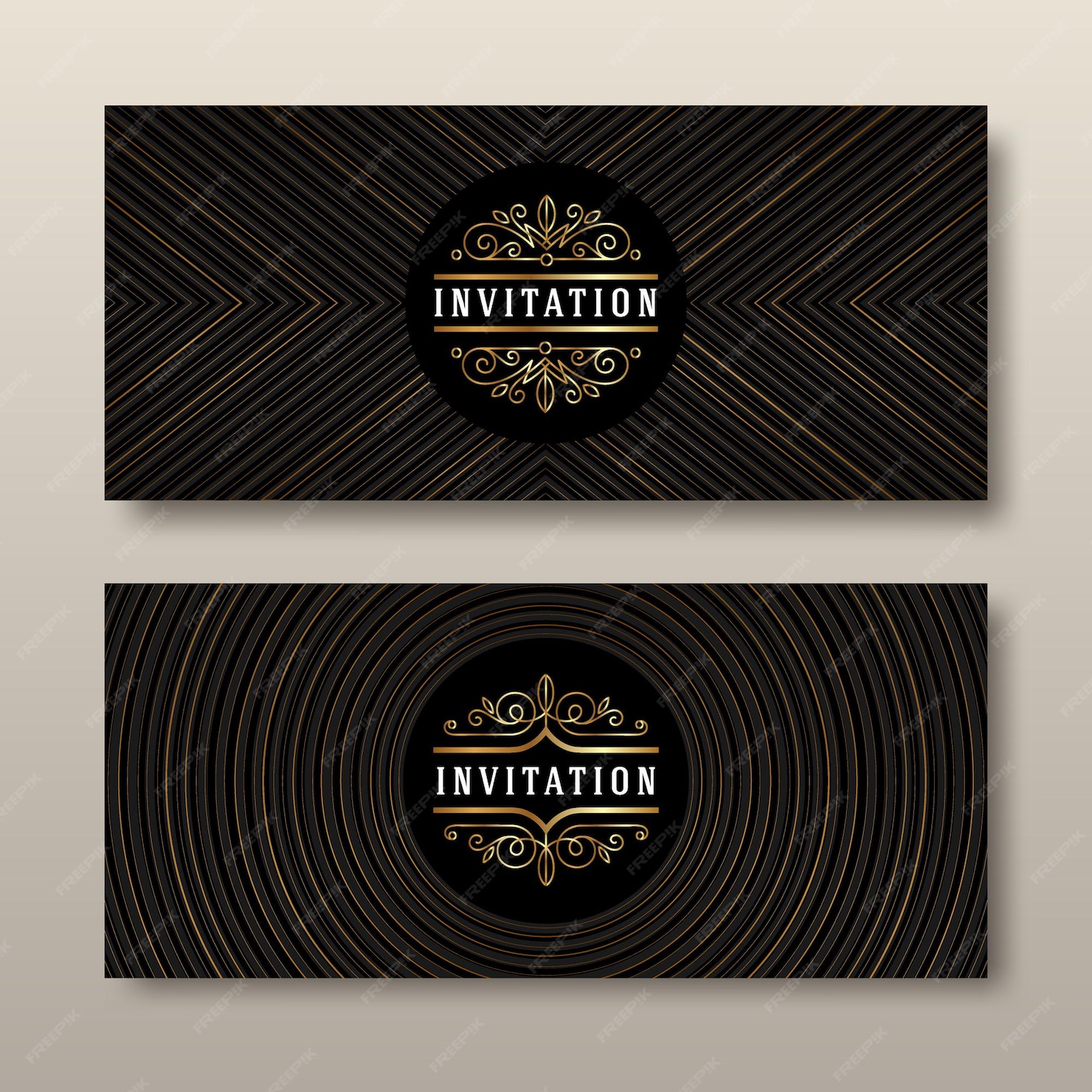 Premium Vector Black and gold template design for invitation.