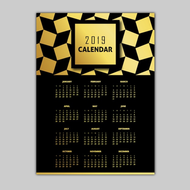 Premium Vector | Black and golden 2019 pattern calendar designs