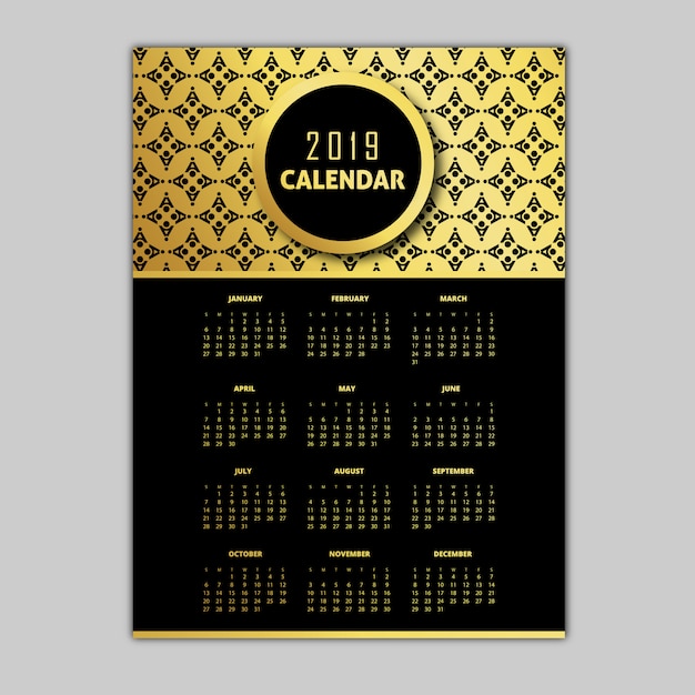 Premium Vector | Black & golden 2019 pattern calendar designs