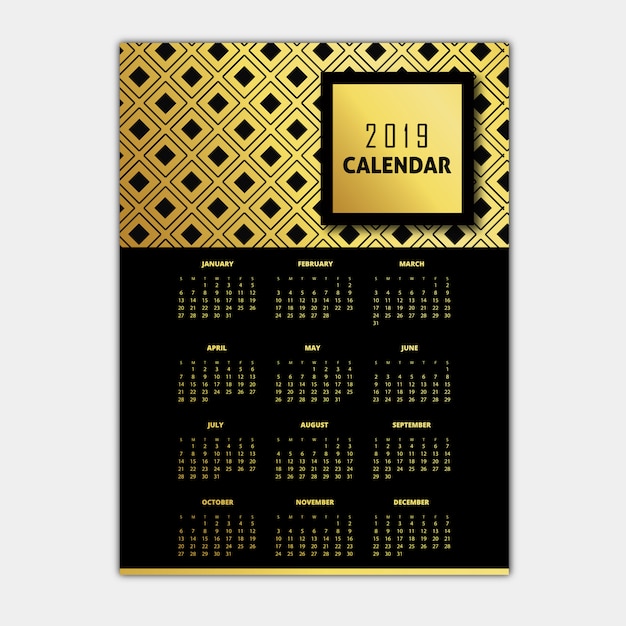 Premium Vector | Black & golden 2019 pattern calendar designs