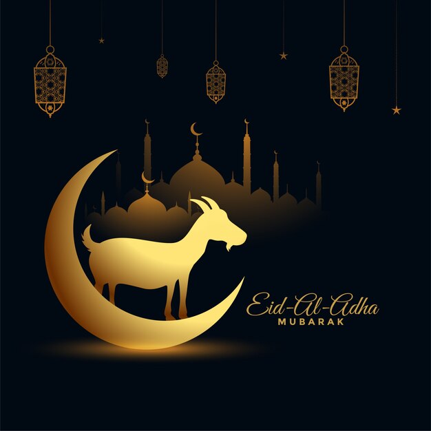 Black And Golden Eid Al Adha Bakrid Festival Background Free Vector