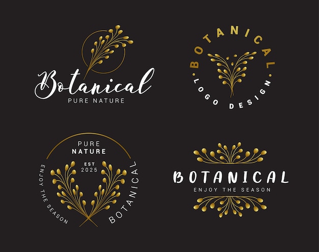 Premium Vector | Black & golden floral botanical logo collection