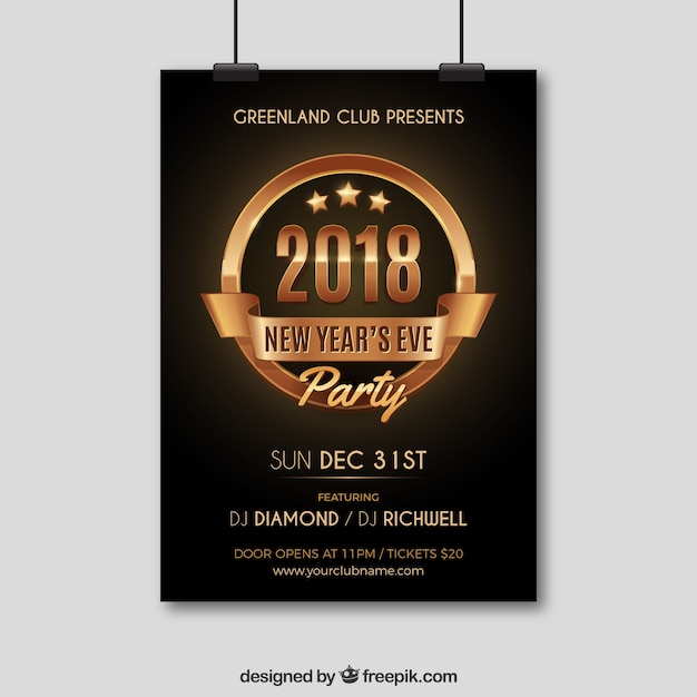 Black and golden new year's party poster | Free Vector