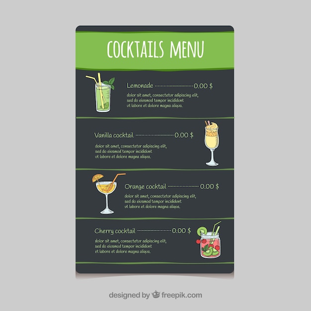 Free Vector | Black and green cocktail menu design
