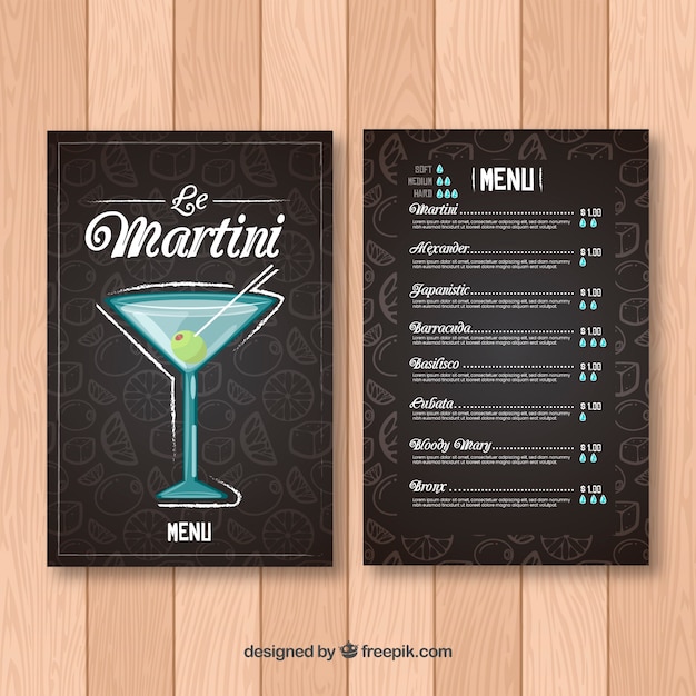 Black hand drawn menu template for cocktails | Free Vector