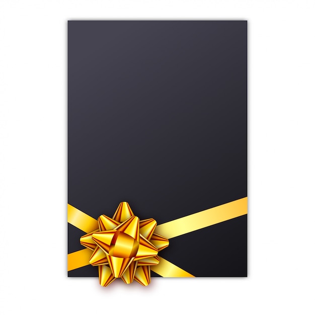 Black holiday gift card with golden ribbon and bow Premium Vector