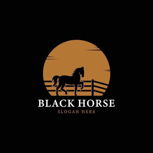 Premium Vector | Black horse silhouette logo on sunset or moon background