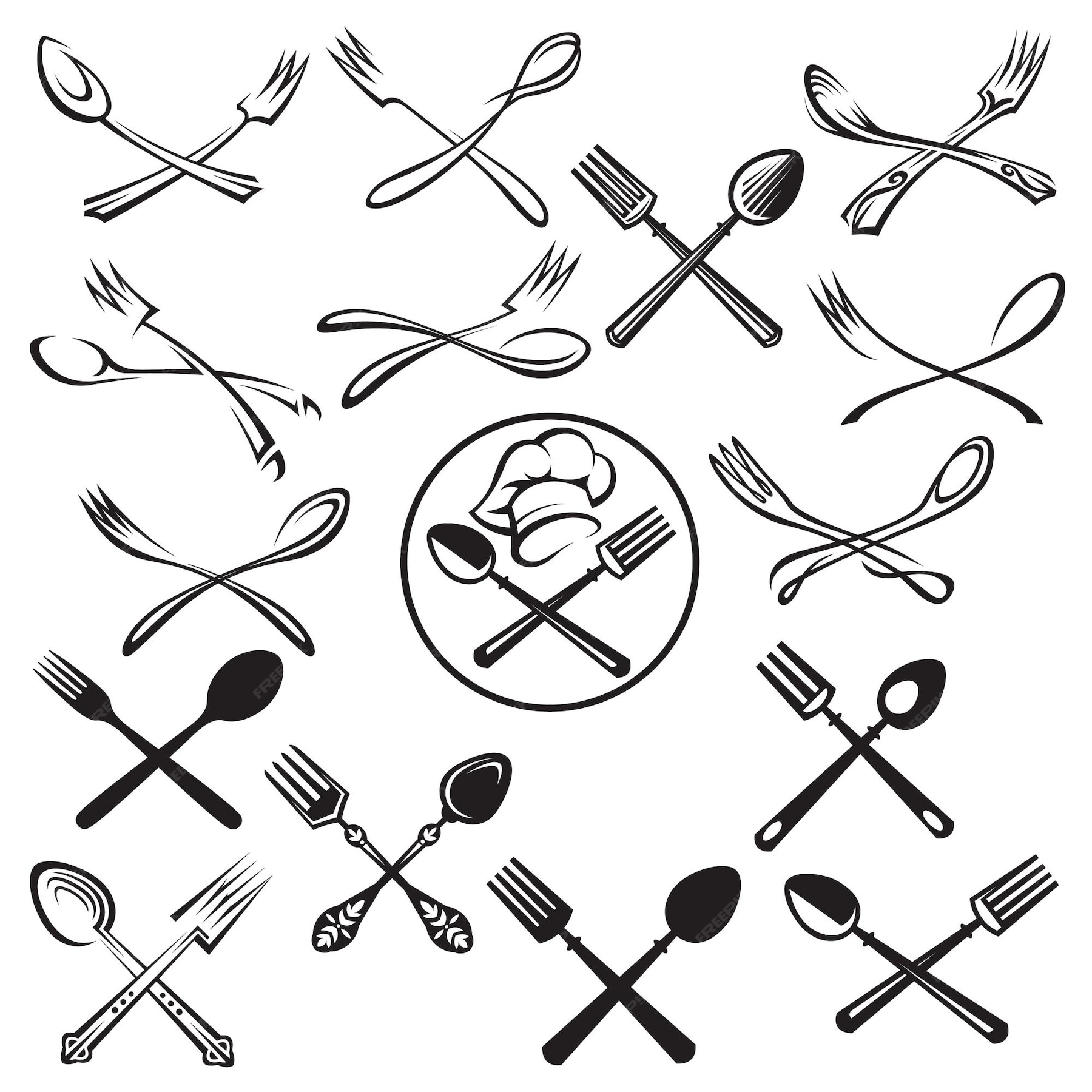 Premium Vector Black Illustration Of Spoon Fork And Chef Hat