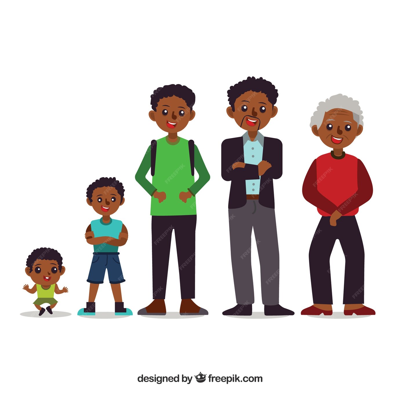 Free Vector | Black man in different ages in hand drawn style