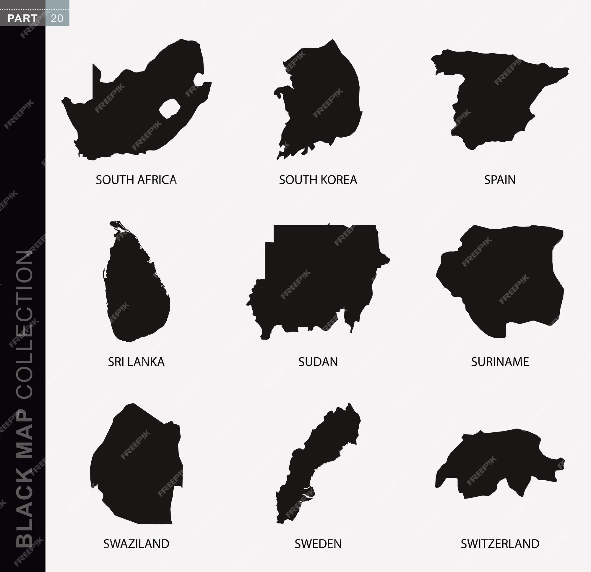 Premium Vector | Black map collection, black contour maps of world. map ...